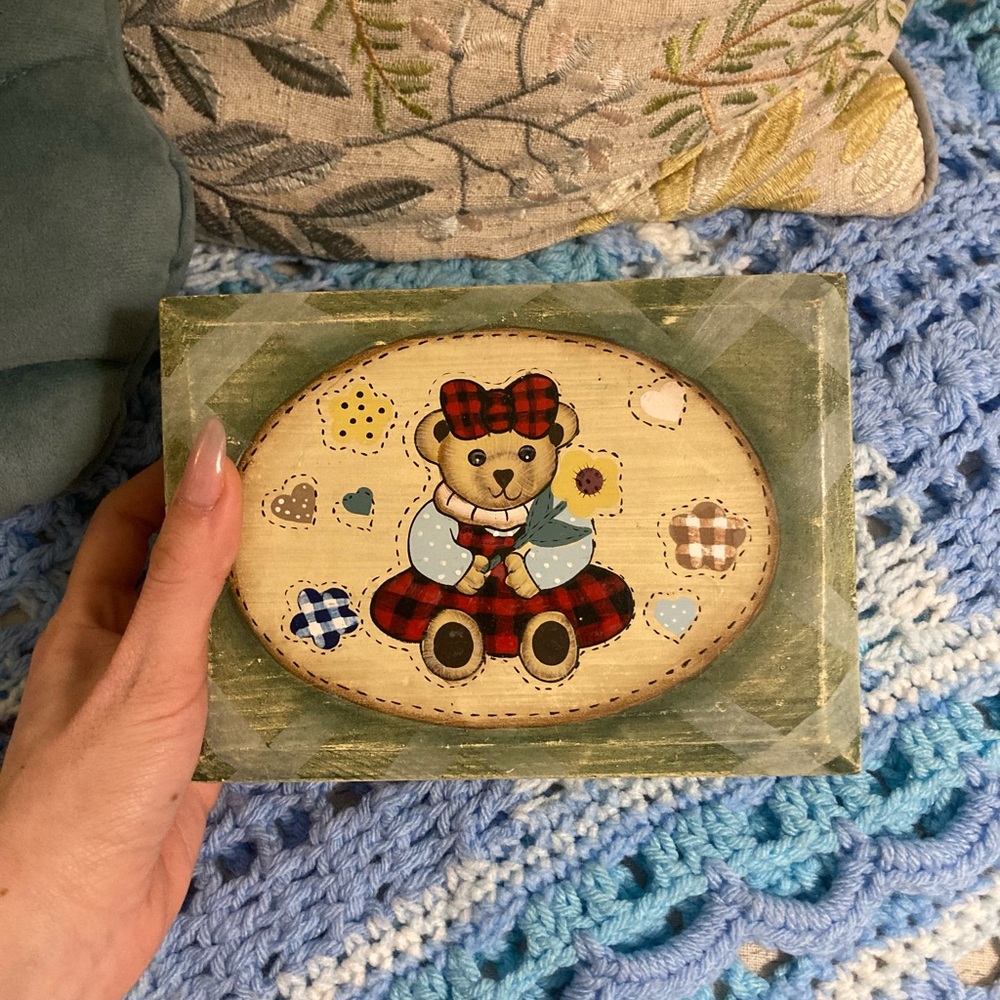 Cute Vintage Bear Wooden Box